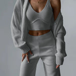 Zeagoo Women's Chic V-neck Knitted Three-piece Set Sleeveless Crop Vest and Sweater Cardigan & Solid Wide Leg Pants