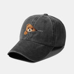 Zipper Bear Pattern Casual Washed Cotton Baseball Cap