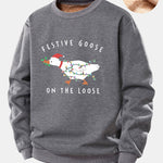 Christmas Goose Print Teddy Fleece Lined Sweatshirt