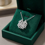 Golden Clover Necklace with Zircon Stone Heart Pendant