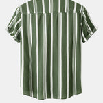 Men's Cotton Linen Stripe Short Sleeve Shirt
