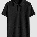 Geometric Retro Jacquard Polo + Casual Shorts 2-piece set-BLACK