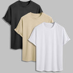 Men's 100% cotton basic round neck T-shirt three-piece set