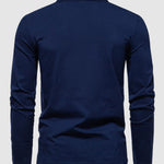 Men's Retro Solid Color V-Neck Lapel POLO Long Sleeve T-Shirt