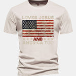 Regular Fit Jesus American Flag Slogan Print Cotton T-Shirt