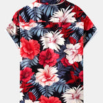 Tropical Flowers Print Button Up Shirt & Solid Drawstring Swim Shorts