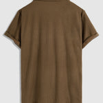 Men's solid color plaid textured lapel short-sleeved POLO