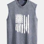 American Flag Print Washed Distressed Tank Top