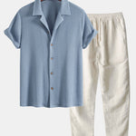 Waffle Textured Cuban Shirt & Straight Leg Linen Pants