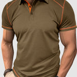 Men's half-button color-blocking casual lapel short-sleeved polo