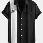 Musical Note Print Linen Look Contrast Button Up Shirt