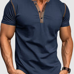 Men's casual half-button color-blocked short-sleeved polo