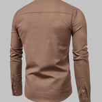 Men's Solid Color Cotton Linen Stand Collar Shirt