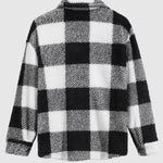 Men's Classic Plaid  Fluffy Faux Fur Single Pocket Button Lapel Jacket