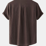 Men's Cotton Linen Textured Half Placket Short Sleeve Shirt