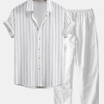 Stripe Textured Button Up Shirt & Straight Leg Linen Pants