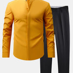 Non-Iron Hidden Placket Stand Collar Dress Shirt & Slim Fit Tapered Trousers