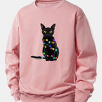Color Lights Black Cat Print Relax Fit Sweatshirt