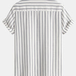 Cotton Blend Striped Stand Collar Shirt & Straight Leg Linen Pants