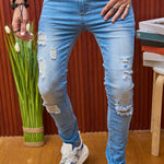 Light  Ripped Straight Long Jeans