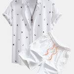 Palm Tree Anchor Sailboat Print Button Up Shirt & Swim Shorts