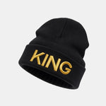 Unisex Queen And King Embroidery Knitted Hat Set