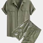 Linen Cuban Shirt With Pockets & Linen Drawstring Shorts