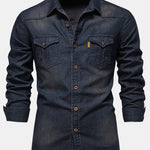 Washed Denim Western Shirt With Pockets