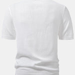 Geometric Crochet V Neck Polo Shirt & Straight Leg Linen Pants