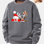 Santa Claus And Reindeer Print Teddy Fleece Lined Sweatshirt