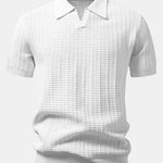 Textured Jacquard Johnny Collar Knit Polo