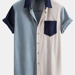 Short Sleeve Corduroy Patchwork Shirt & Corduroy Drawstring Shorts