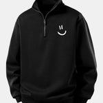 Relax Fit Smiley Face Print Quarter Zip Sweatshirt
