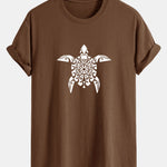 Regular Fit Geometric Turtle Print Cotton T-Shirt