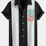 Atomic Print Linen Look Patchwork Bowling Shirt
