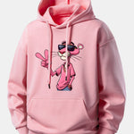 Pink Panther With A V Sign Print Relax Fit Hoodie