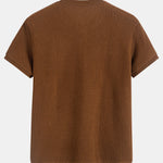 Henley Neck Textured Ribbed Hem T-Shirt