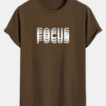 Focus Slogan Print Cotton Arc Hem T-Shirt