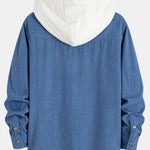 Long Sleeved Waffle Corduroy Contrast Hooded Shirt