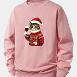Christmas Cat Print Relax Fit Sweatshirt