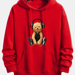 Headphone Teddy Bear Print Relax Fit Hoodie