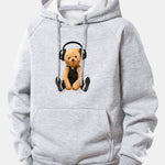 Headphone Bear Print Drawstring Hoodie