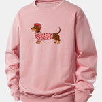 Dachshund Wearing Heart Sweater Print Relax Fit Sweatshirt