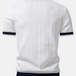 Texture Contrast Knitted V Neck Polo Shirt