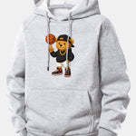 Basketball Bear Print Drawstring Hoodie
