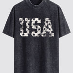 USA Print Washed Distressed Drop Shoulder T-Shirt