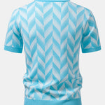 Geometric Knitted V Neck Polo Shirt
