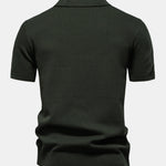 Pineapple Texture Knit V Neck Polo & Straight Leg Ribbed Pants