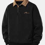 Relax Fit Men Print Contrast Corduroy Polo Collar Sweatshirt