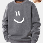 Smiley Face Print Teddy Fleece Lined Sweatshirt